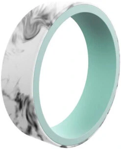 Qalo Women's Switch Reversible White Marble & Aqua Silicone Ring